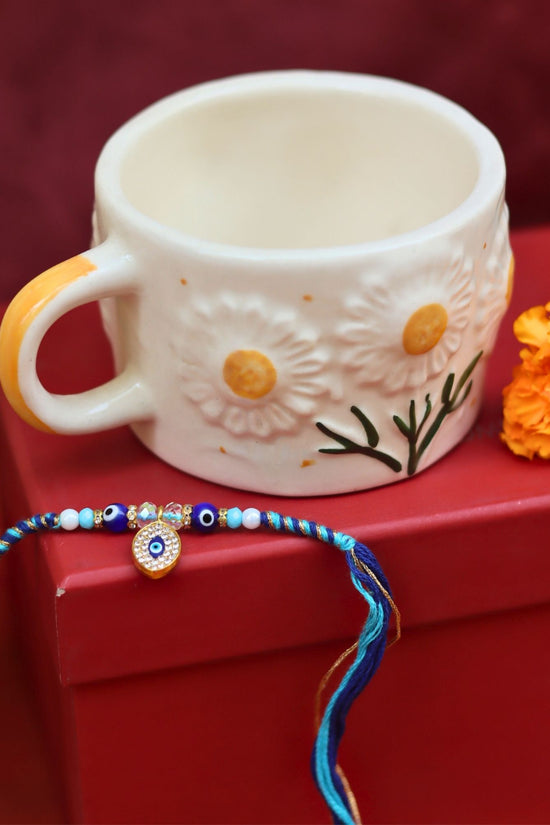 Sunflower Bloom Mug in a Gift box with Rakhi made by ceramic