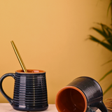 Glossy indigo & rust coffee mug- tall