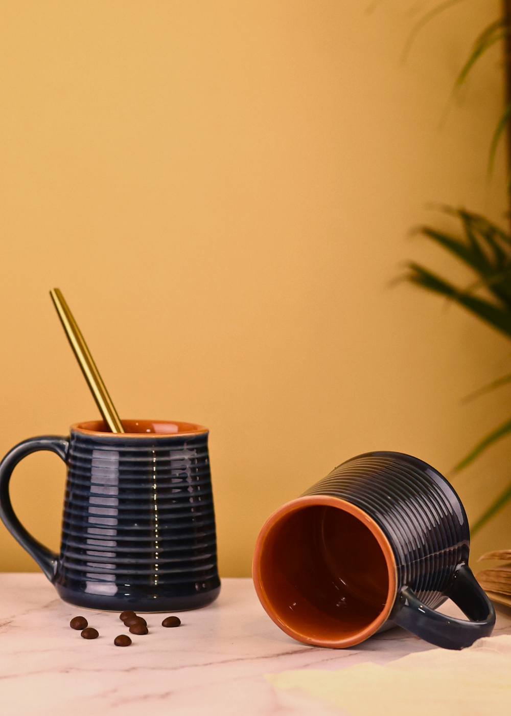 glossy indigo & rust coffee mug- tall
