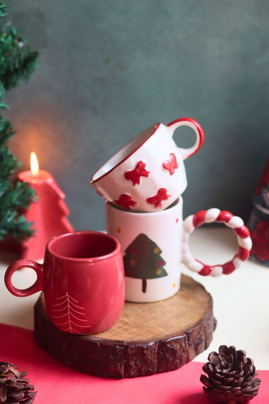 Set of 3 - Merry & Bright Mugs handmade in india