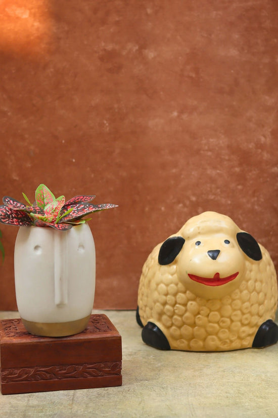 Set of 2 - Sheep & Quirky face planter combo made by ceramic