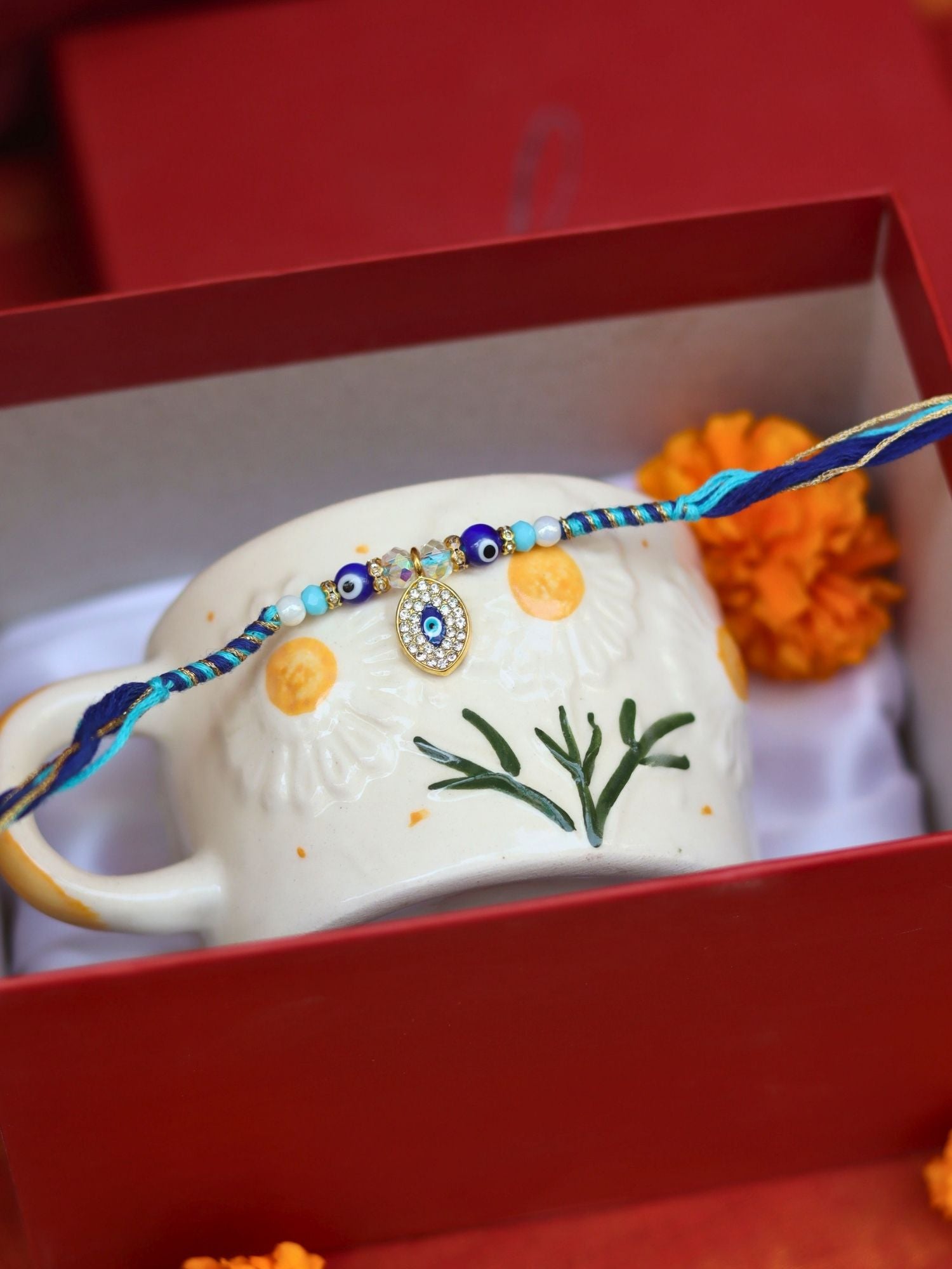 Sunflower Bloom Mug in a Gift box with Rakhi with premium quality material
