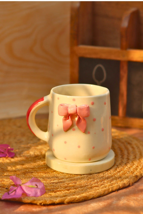 Bow Embrossed Mug - Pink handmade in India