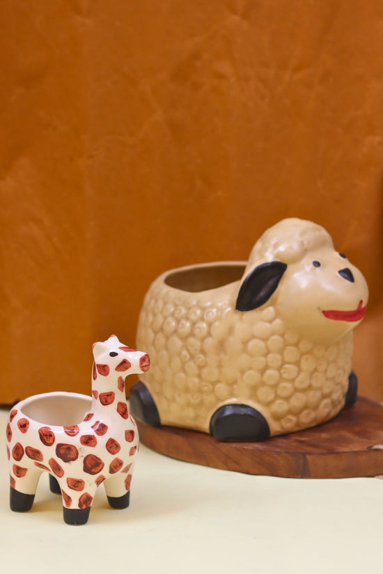 Set of 2 - Sheep & Hello Giraffe Planter combo with premium quality material
