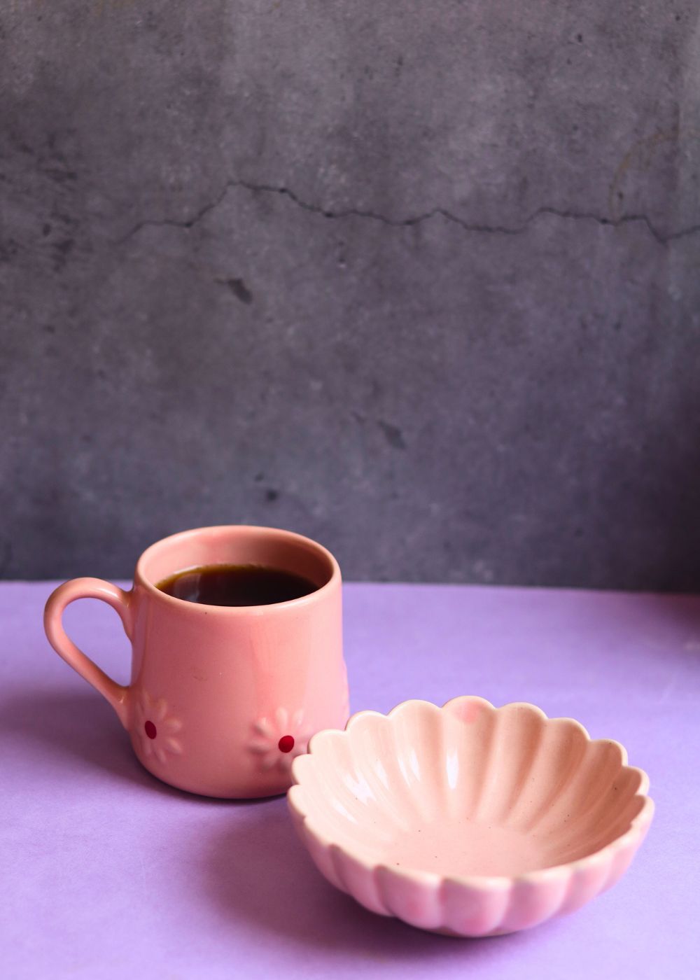 pink lily mug & ice cream bowl set made by ceramic 