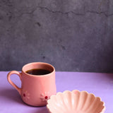 pink lily mug & ice cream bowl set made by ceramic 