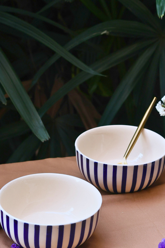 Blue lines bowls with spoon