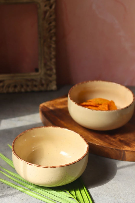 Ivory Ceramic Bowl - Set of 2 handmade in India