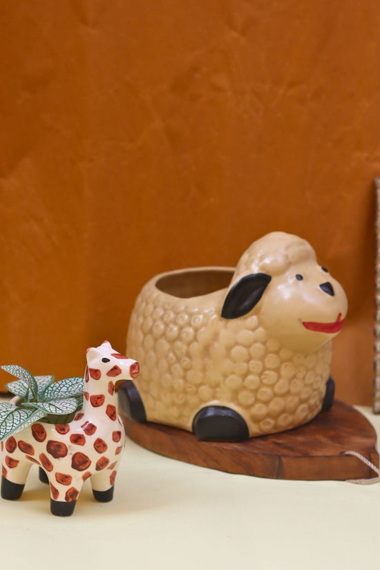 Set of 2 - Sheep & Hello Giraffe Planter combo handmade in India