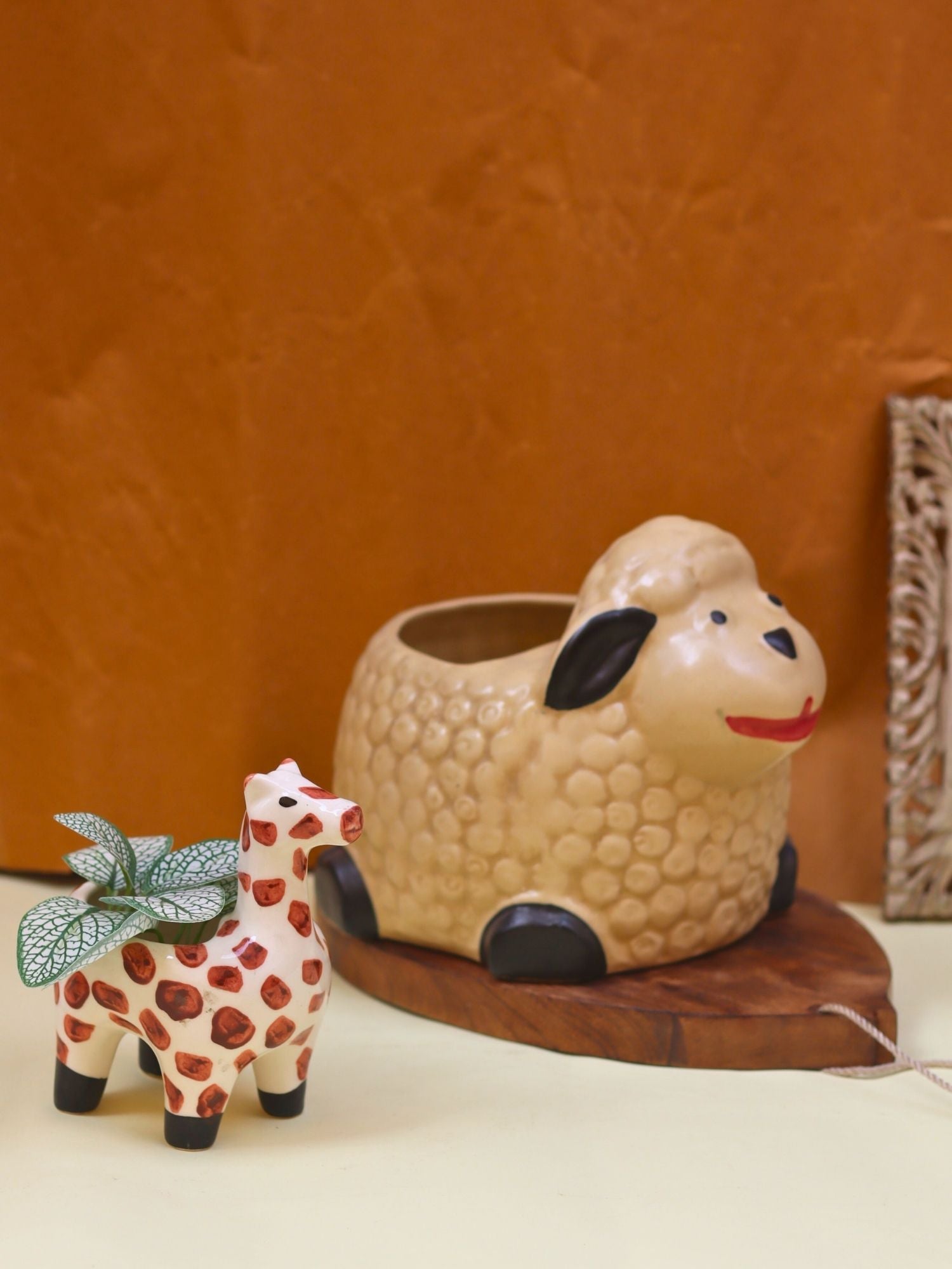 Set of 2 - Sheep & Hello Giraffe Planter combo handmade in India