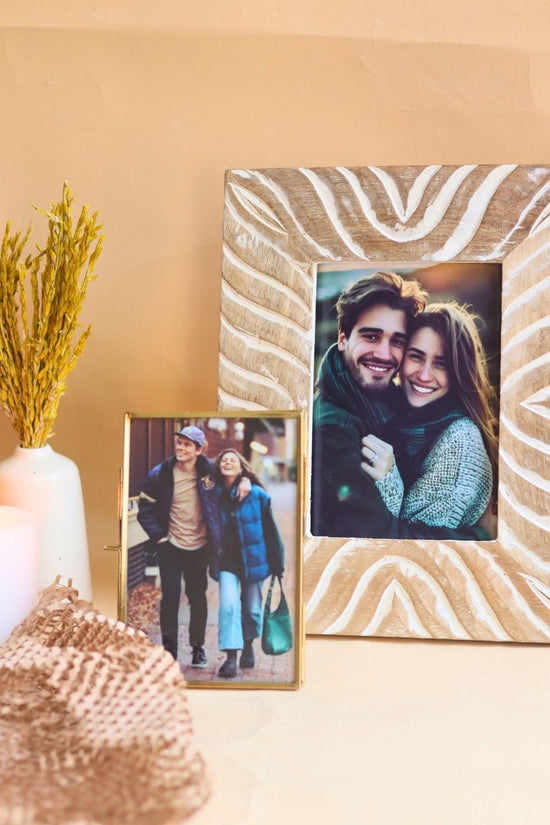Handmade Waves Carved Wooden Frame & Minimal Glass Frame