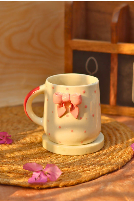 Bow Embrossed Mug - Pink microwave safe