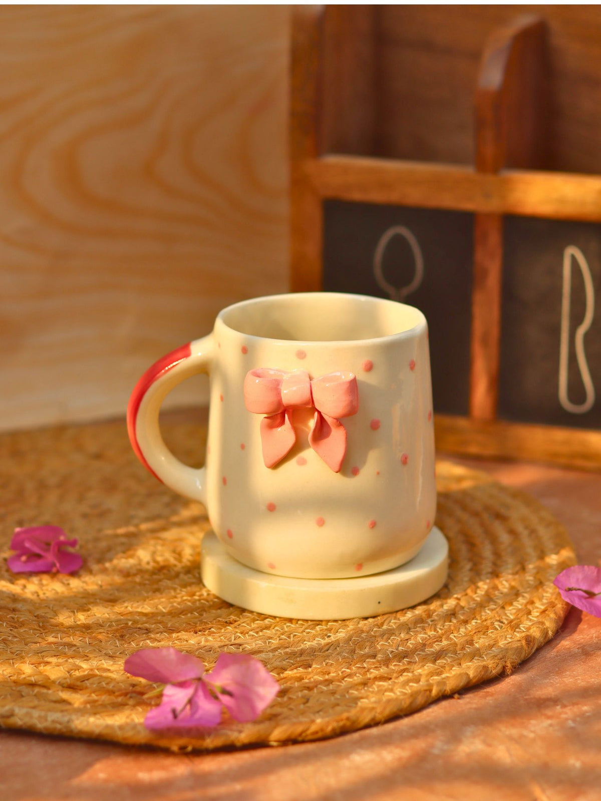 Bow Embrossed Mug - Pink microwave safe