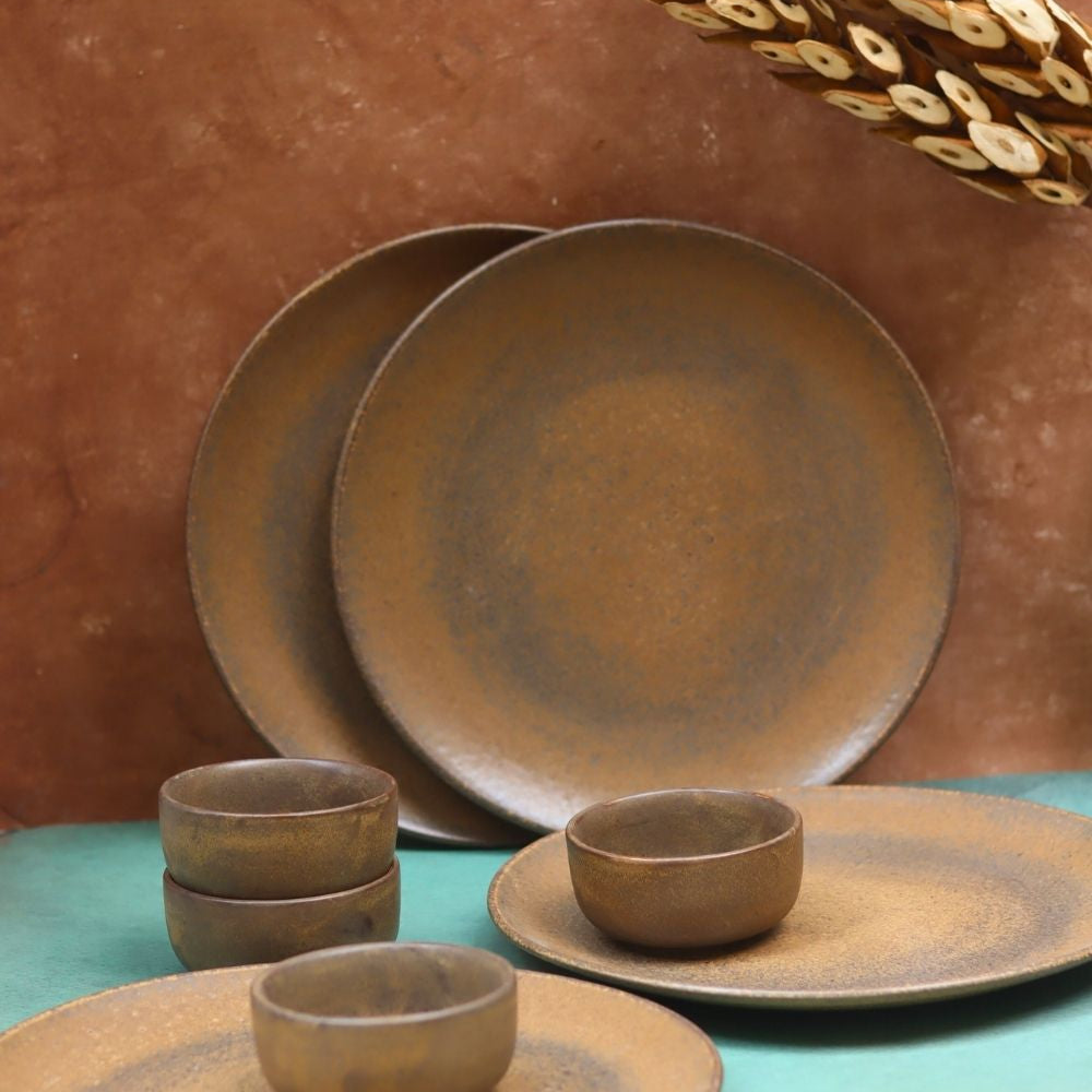 handmade Set of 8 - Woody Brown Dinner set
