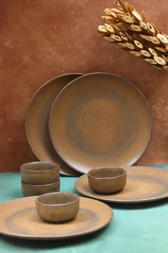 handmade Set of 8 - Woody Brown Dinner set