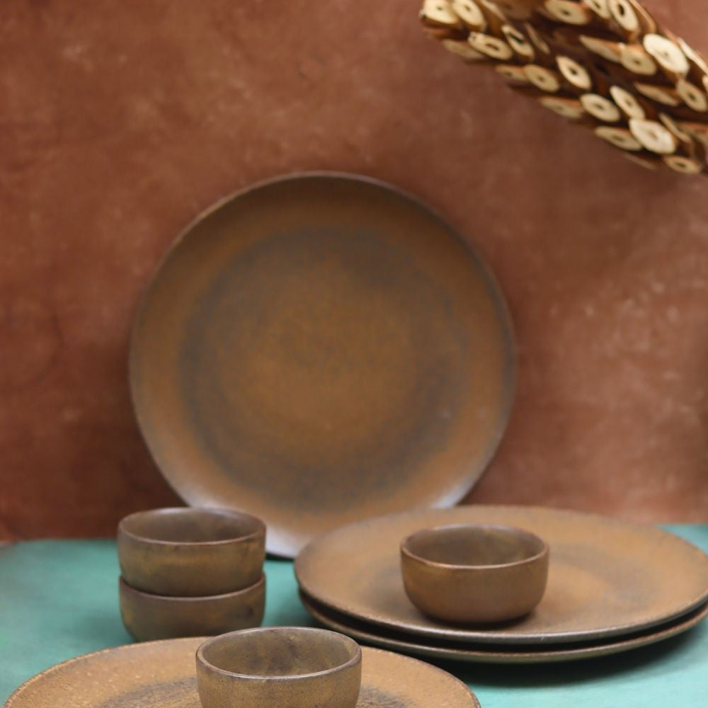 Set of 8 - Woody Brown Dinner set made by ceramic