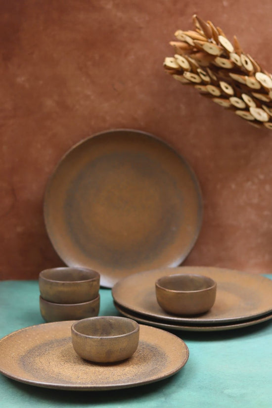 Set of 8 - Woody Brown Dinner set made by ceramic
