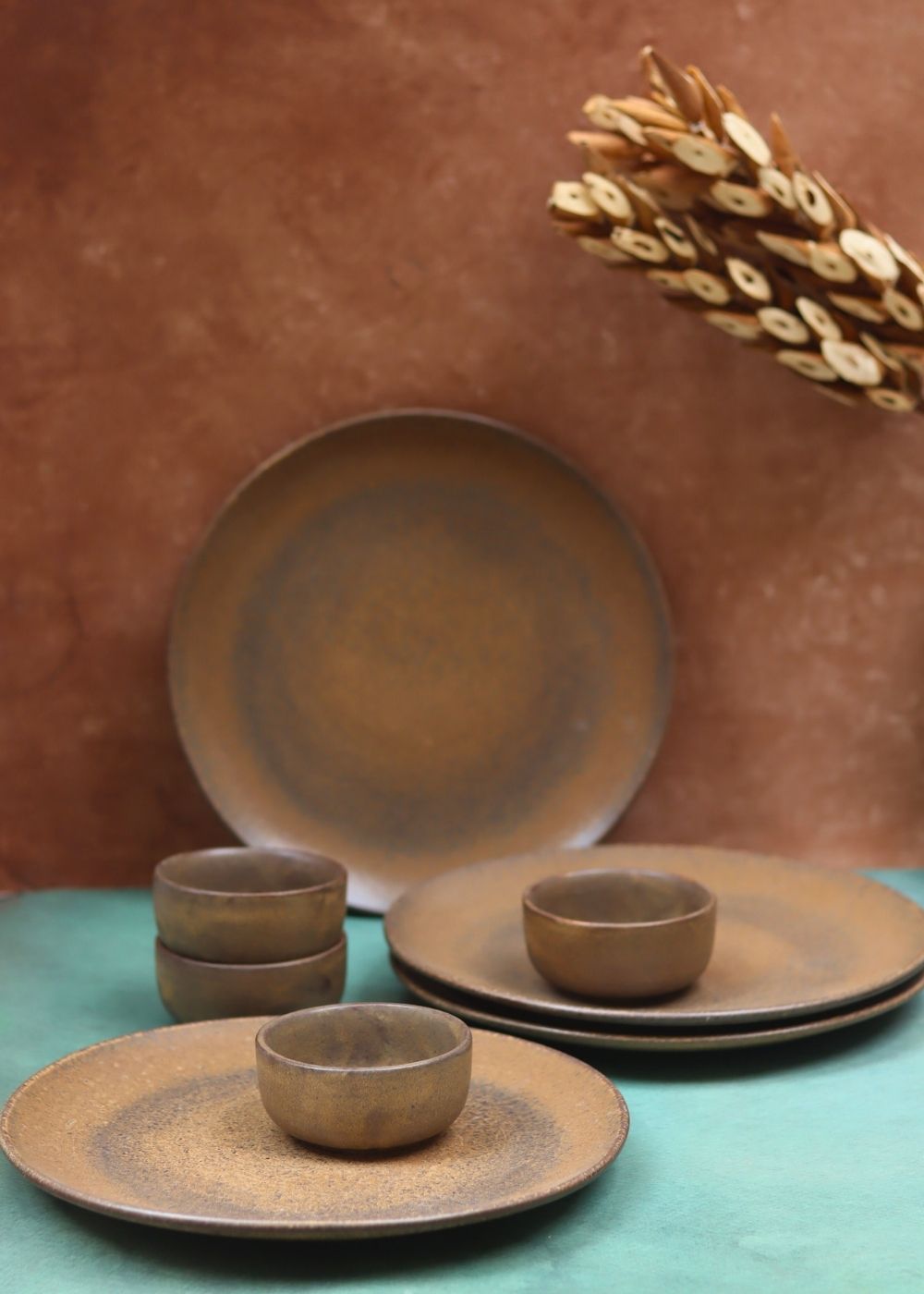 Set of 8 - Woody Brown Dinner set made by ceramic