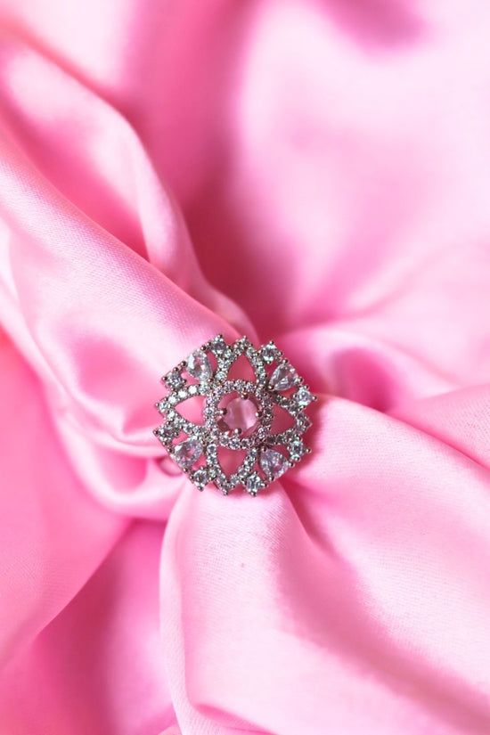 Luxurious White American Diamond Adjustable Ring handmade in India