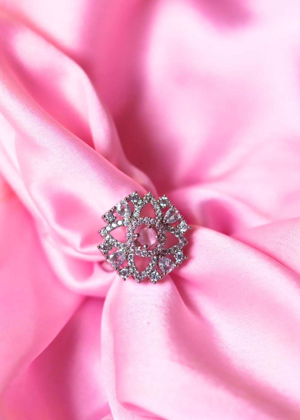 Luxurious White American Diamond Adjustable Ring handmade in India