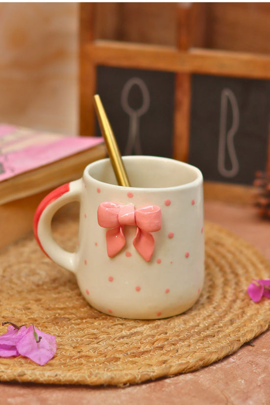 Bow Embrossed Mug - Pink dishwasher safe