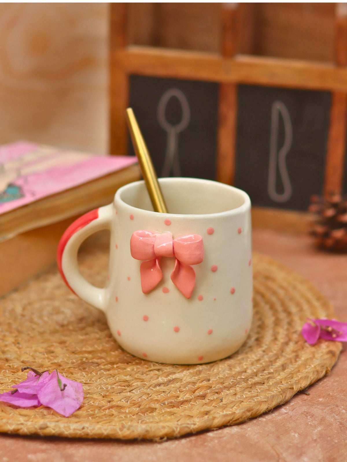 Bow Embrossed Mug - Pink dishwasher safe