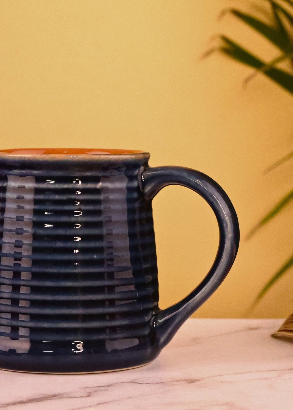 Ceramic coffee mug closeup shot