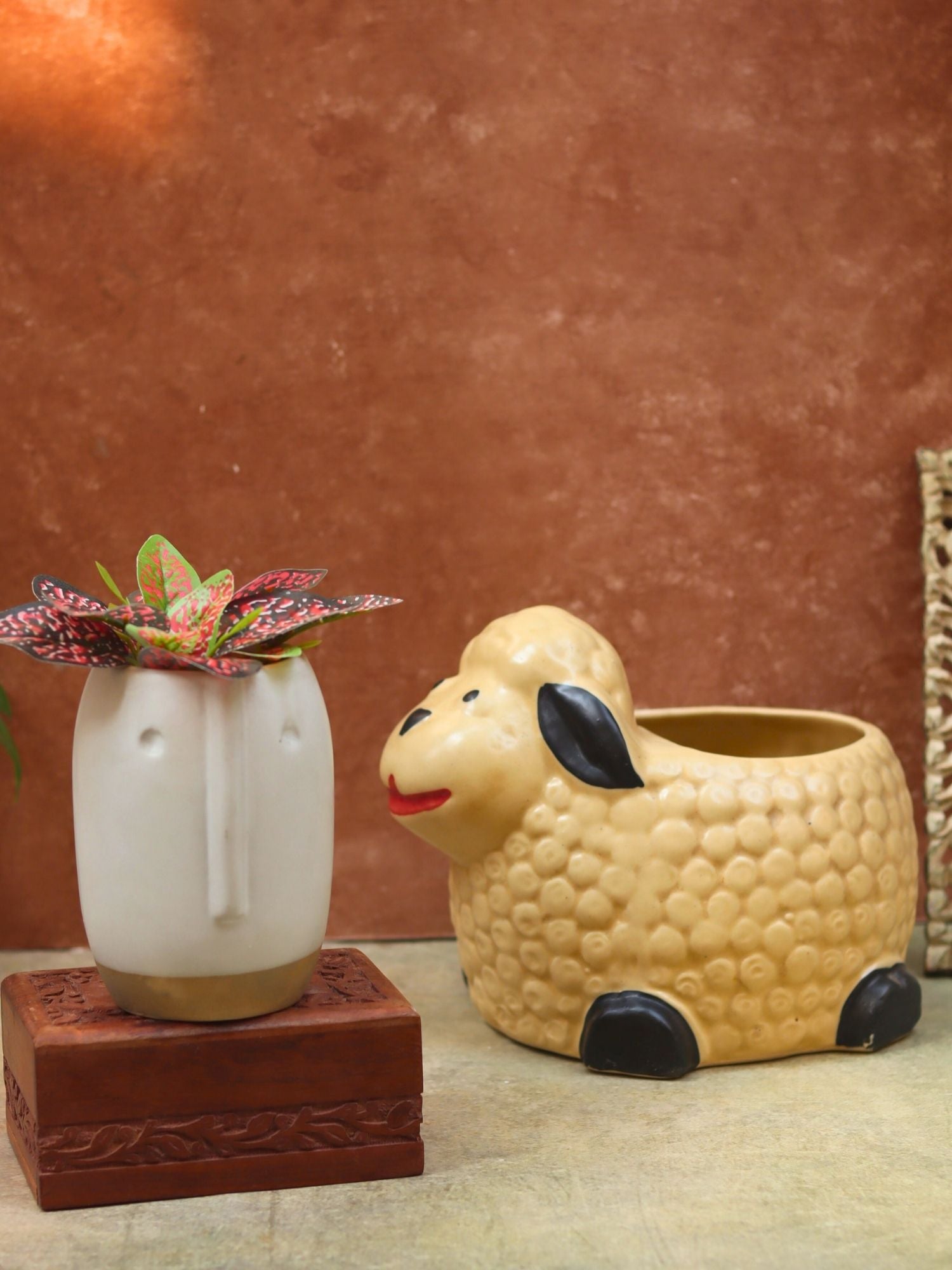 Set of 2 - Sheep & Quirky face planter combo handmade In india
