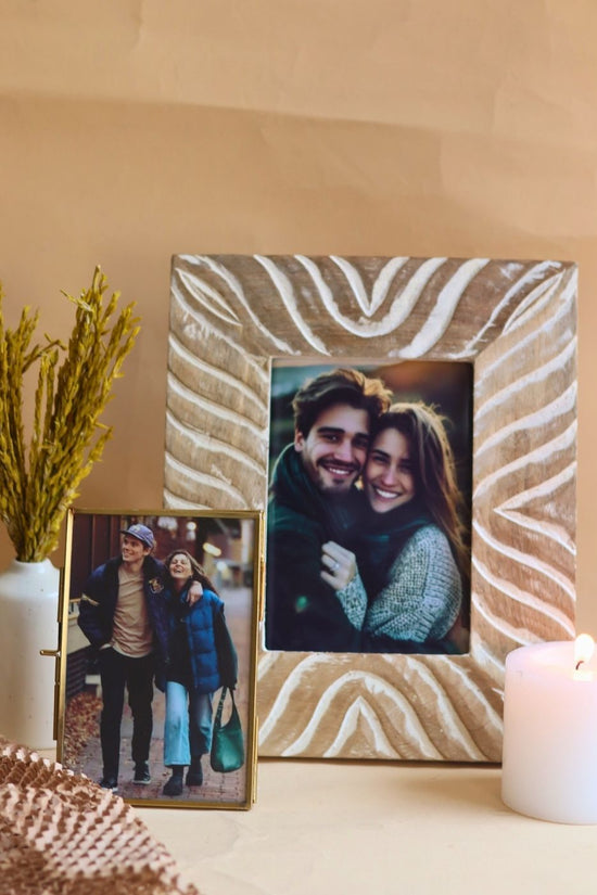 Waves Carved Wooden Frame & Minimal Glass Frame made by wooden