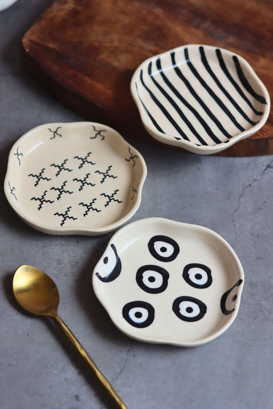 Handmade Set of 3 Black & White Dessert Plates