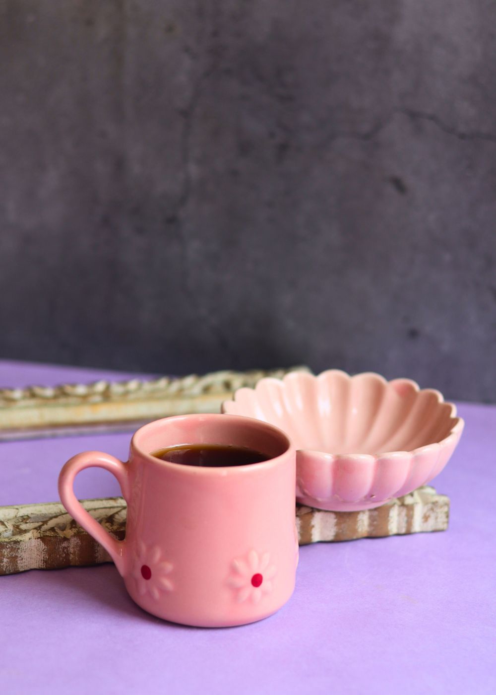 handmade pink lily mug with ice cream bowl set