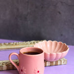 handmade pink lily mug with ice cream bowl set