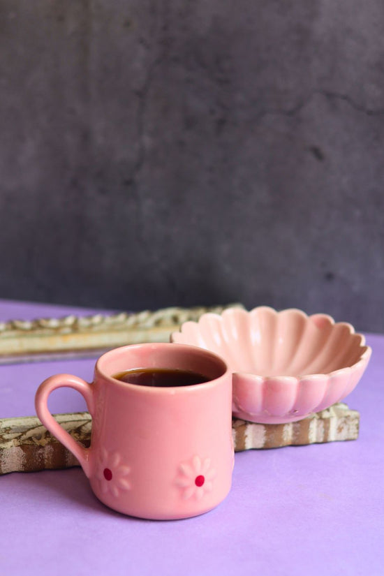 handmade pink lily mug with ice cream bowl set