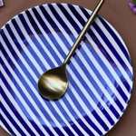 Handmade ceramic thin stripes plate with spoon
