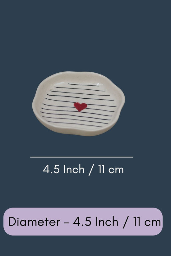Striped Heart Handmade Dessert Plate