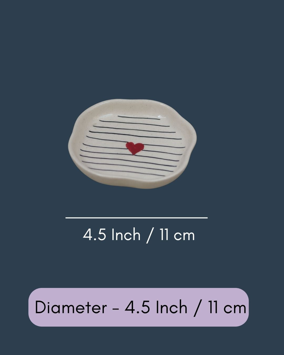 Striped Heart Handmade Dessert Plate