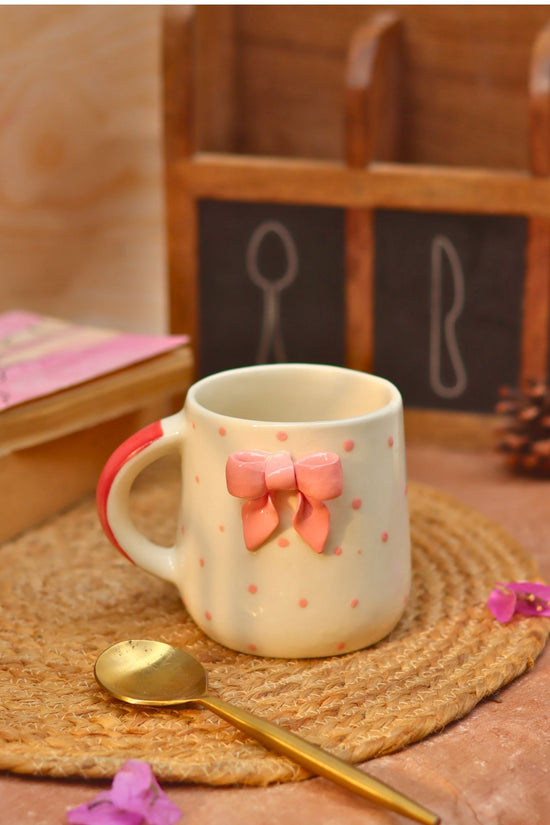 Lead free Bow Embrossed Mug - Pink