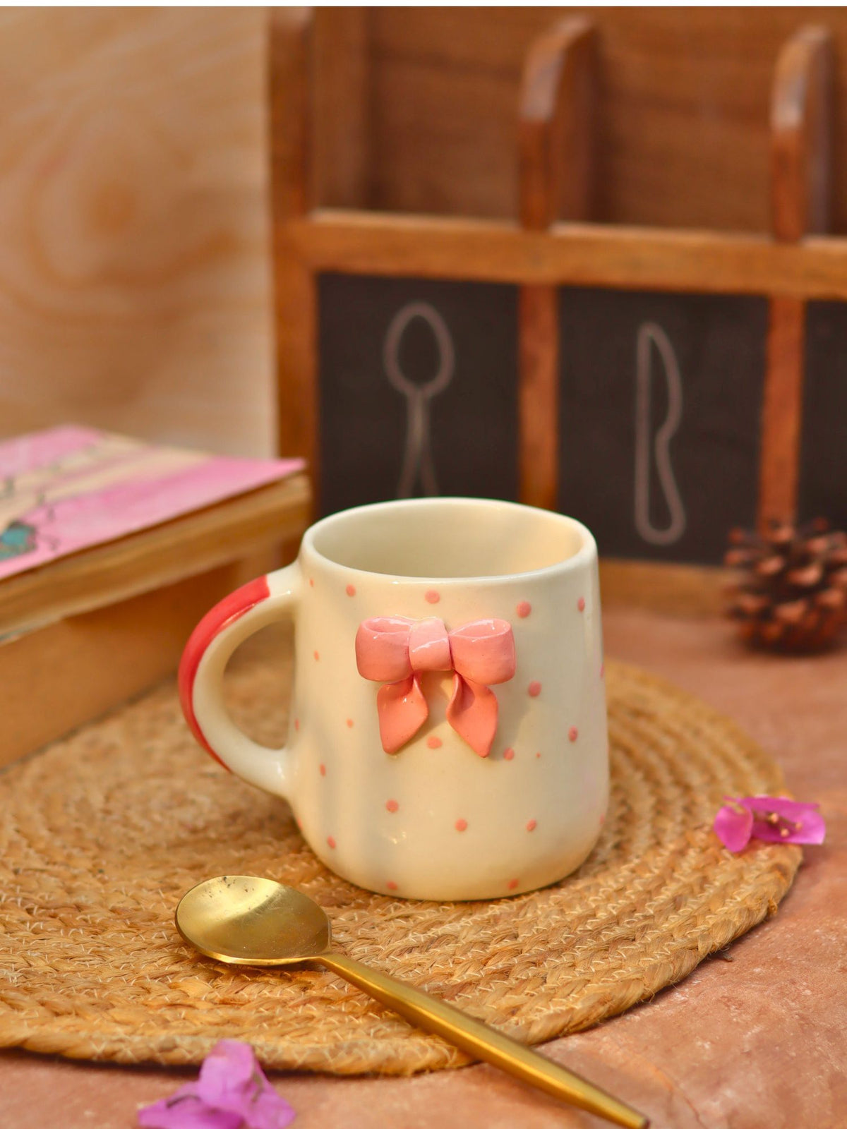 Lead free Bow Embrossed Mug - Pink