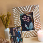 Waves Carved Wooden Frame & Minimal Glass Frame handmade in india