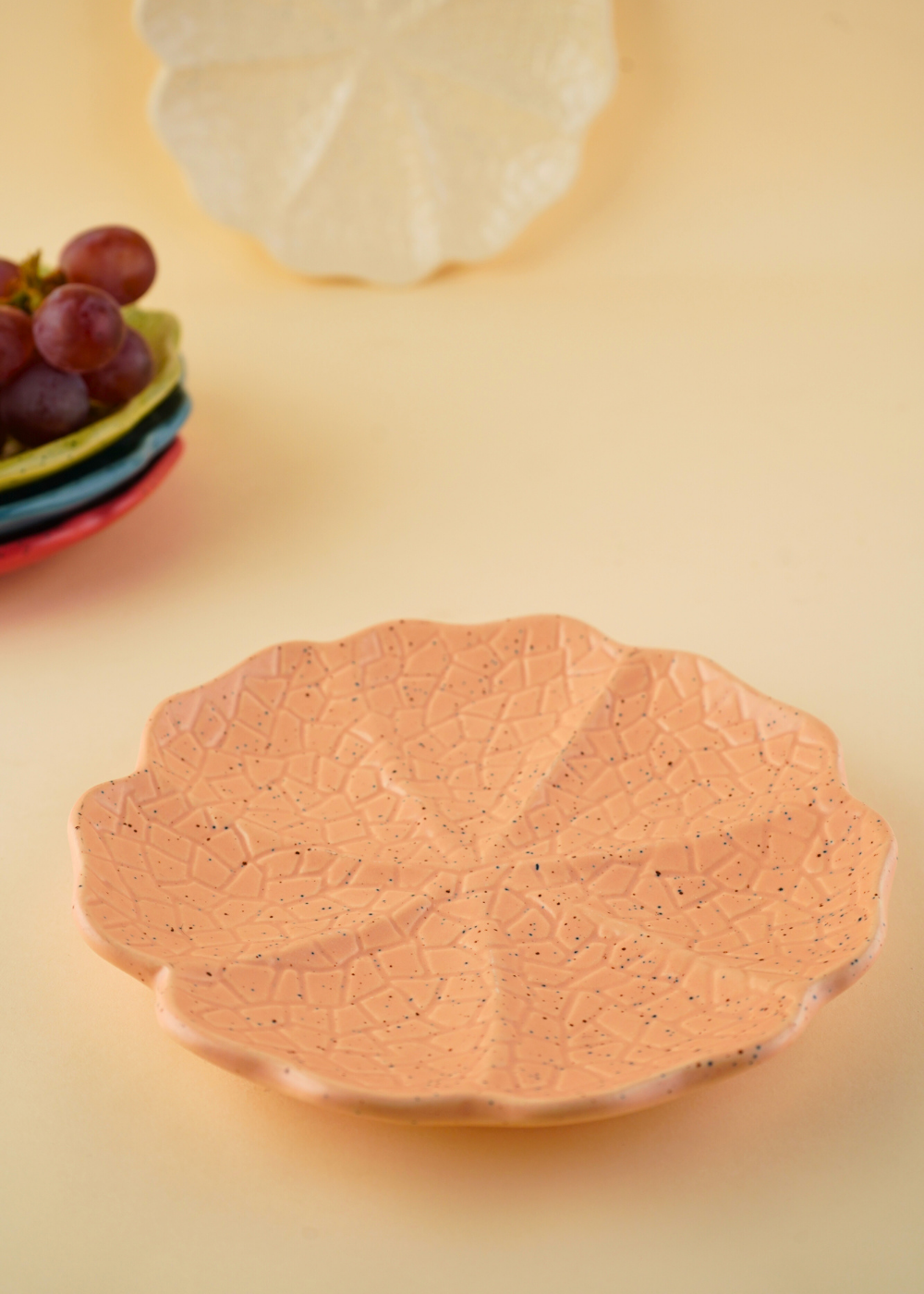peach cabbage  snack plate with cabbage leaf design