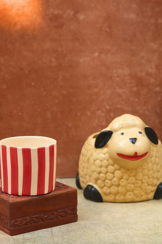 Handmade Set of 2 - Sheep & Red striped planter combo