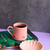 pink lily mug & ice cream bowl set handmade in india 