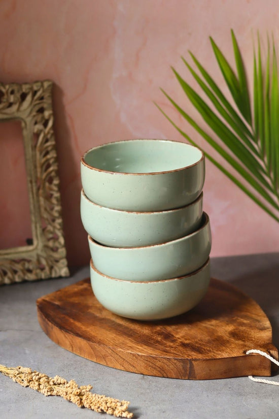 Mint Green Ceramic Bowl - Set of 4 handmade in India