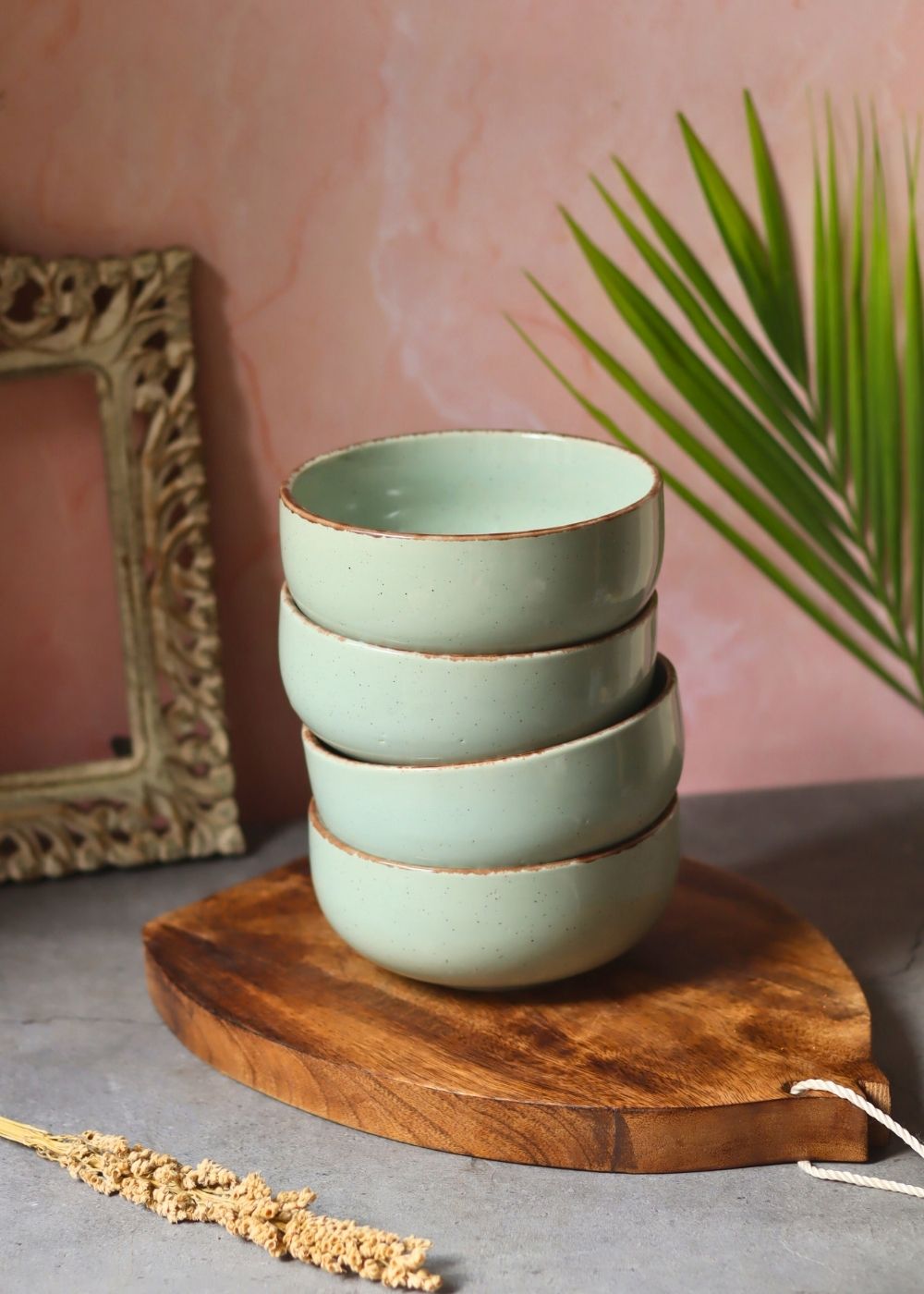 Mint Green Ceramic Bowl - Set of 4 handmade in India