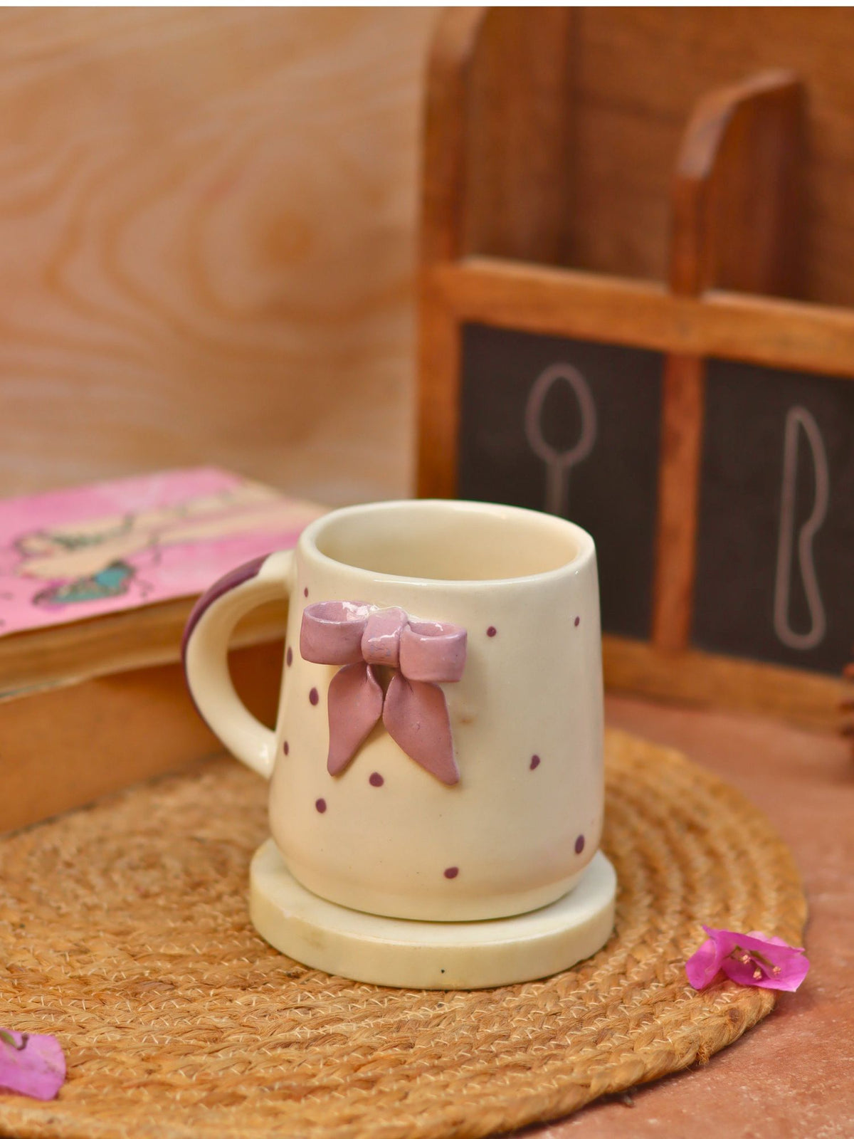 Bow Embrossed Mug - Purple dishwasher safe