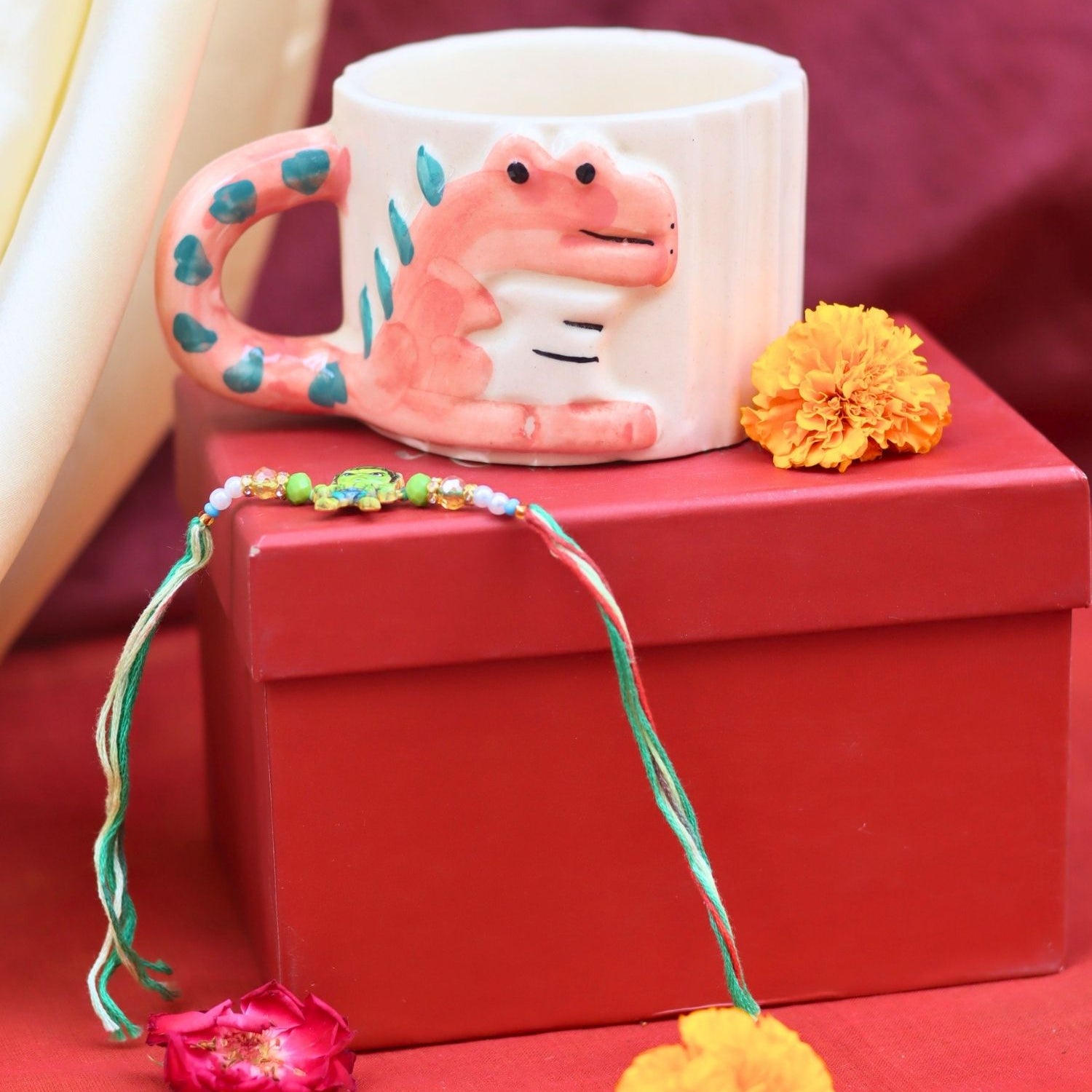 Handmade Dino - Mite Mug rakhi Gift Box