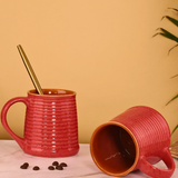 ceramic glossy red coffee mug combo