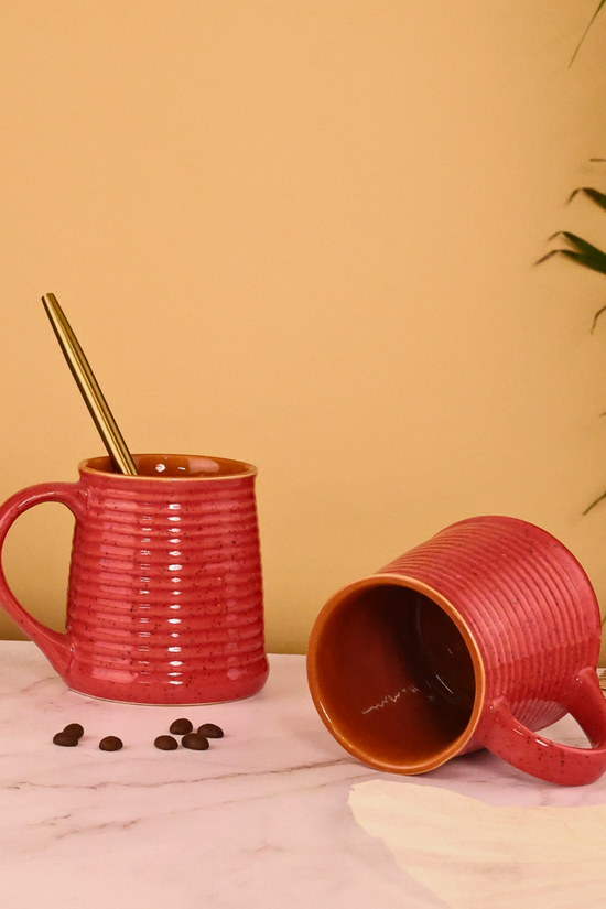 ceramic glossy red coffee mug combo
