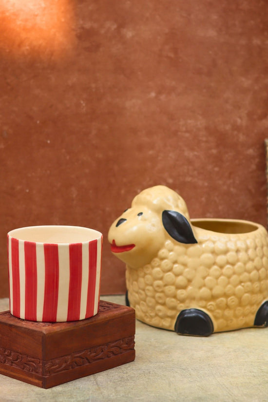 Set of 2 - Sheep & Red striped planter combo made by ceramic