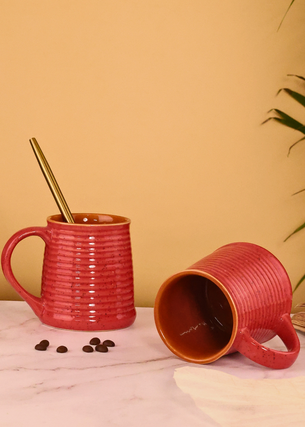 glossy red & rustic coffee mug- tall